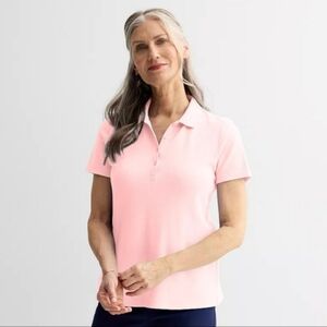 NWT Land's End 5 Buttons Supima Cotton Pink Polo T-shirt Tee Top